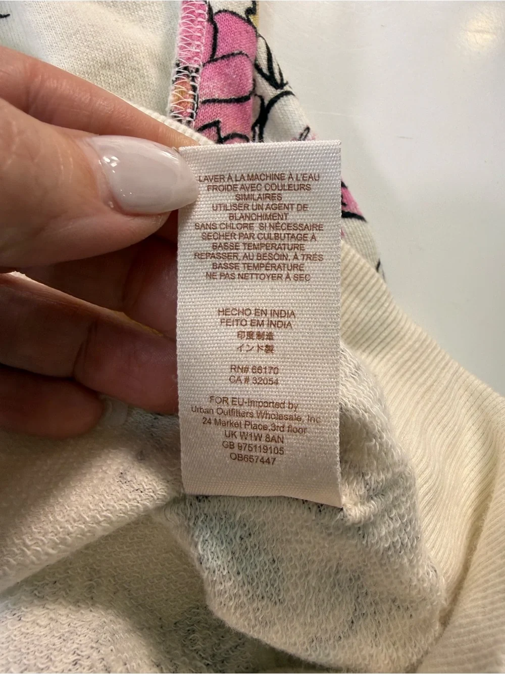 Free People 100% CottonCream Floral Crewneck Sweatshirt with Pink & Blue Flowers